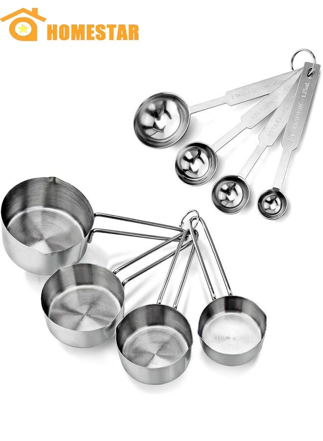 HOMESTAR Stainless Steel Measuring Cups and Spoon Combo, for Dry or Liquid, Kitchen Gadgets for Cooking, Baking Cakes, Measuring Cup Set Combo with Handles - Image 1
