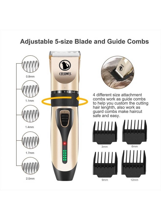 Ceenwes - Dog Clippers Cordless Pet Grooming Kit, Professional Horse Clippers with Detachable Blade, Low Noise, USB Rechargeable, 5 Size Fine Tuning Knob, All in One Box - Image 1