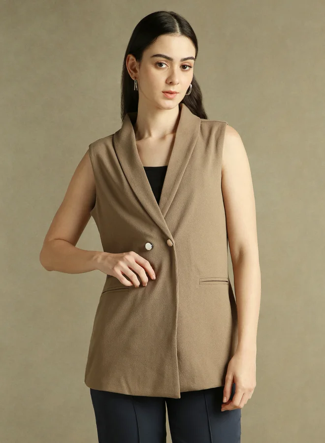 Dennis Lingo Regular Fit Lapel Collar Sleeveless Blazer