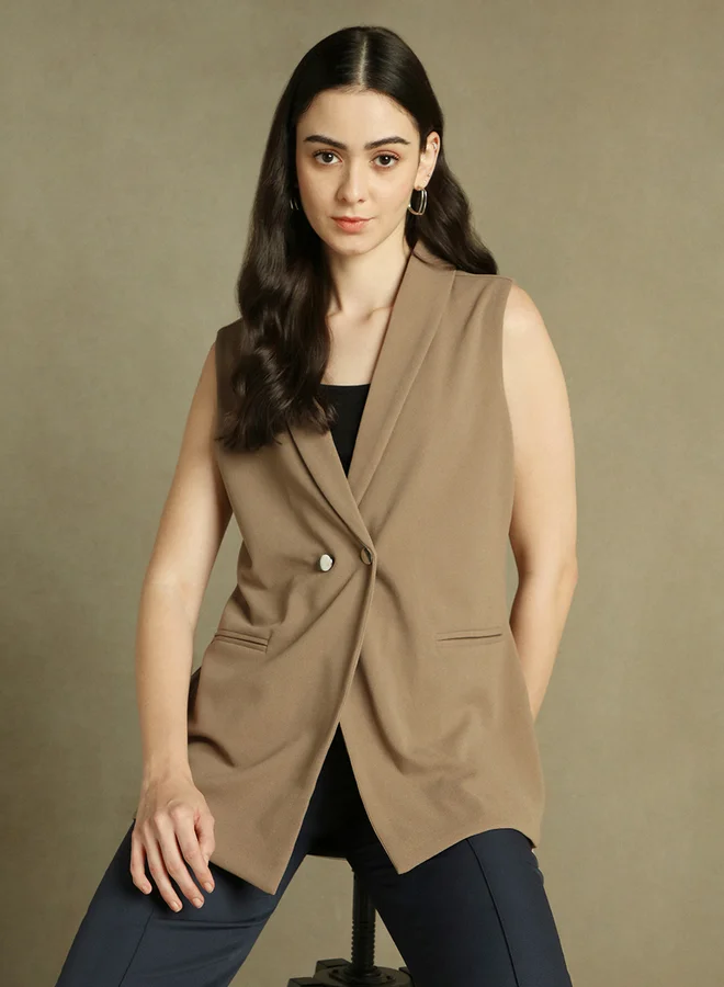 Dennis Lingo Regular Fit Lapel Collar Sleeveless Blazer