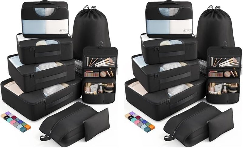 Veken 8 Set Packing Cubes for Suitcases Travel Essentials for Carry on Luggage Organizer Bags Set for Travel Accessories in 4 Sizes Extra Large Large Medium Small Black Pack of 2 - Image 1