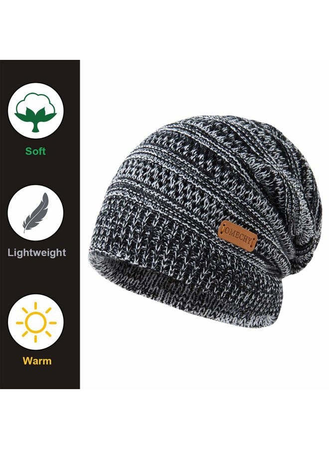 OMECHY Winter Knit Warm Hat for Mens & Women Stretch Plain Beanie Cuff Toboggan Cap, Grey, One size - Image 4