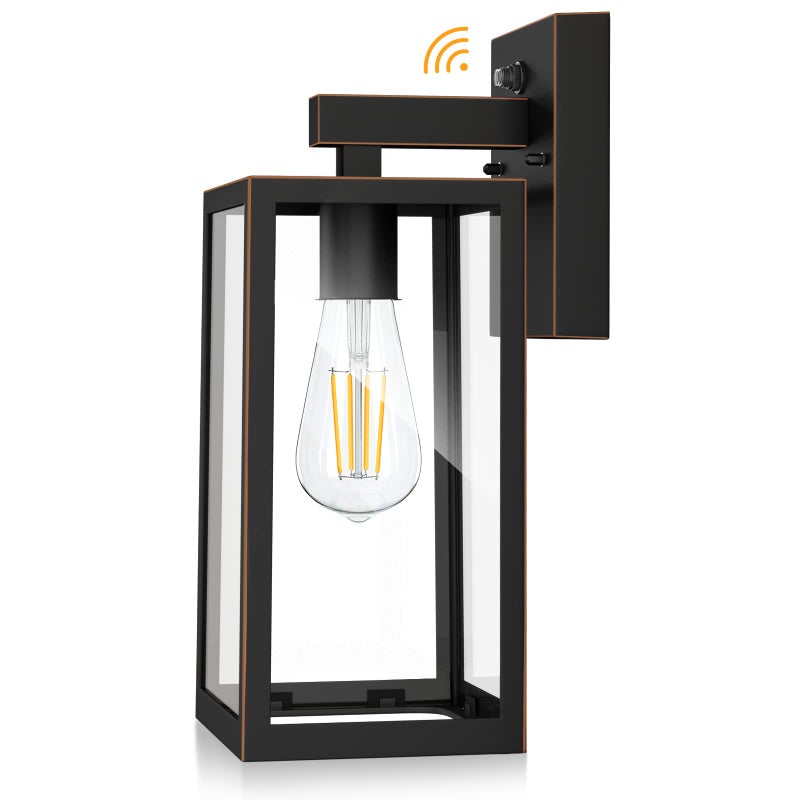 SHINE HAI Dusk to Dawn Outdoor Wall Lantern, Exterior Sensor Light Fixture with E26 Base Socket, Waterproof Wall Mount Sconce with Clear Glass Shade for Garage, Doorway (Oil-Rubbed Bronze) - Image 1