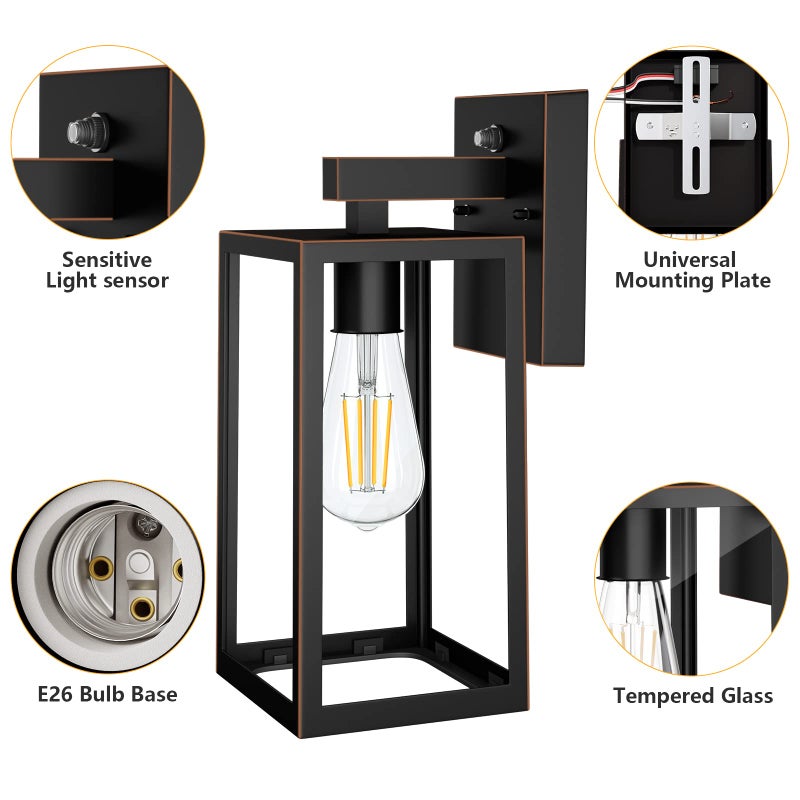 SHINE HAI Dusk to Dawn Outdoor Wall Lantern, Exterior Sensor Light Fixture with E26 Base Socket, Waterproof Wall Mount Sconce with Clear Glass Shade for Garage, Doorway (Oil-Rubbed Bronze) - Image 4