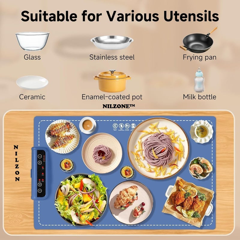 Nilzone Silicone Electric Heating Tray & Food Warmer Mat for Food,Electric Warming Tray t | Portable Buffet Warming Tray with Adjustable Temperature Control Food Warming Mat for Parties, Catering, and Events - Image 3