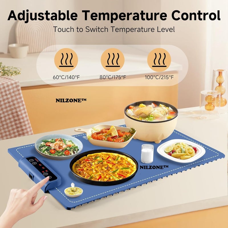 Nilzone Silicone Electric Heating Tray & Food Warmer Mat for Food,Electric Warming Tray t | Portable Buffet Warming Tray with Adjustable Temperature Control Food Warming Mat for Parties, Catering, and Events - Image 4