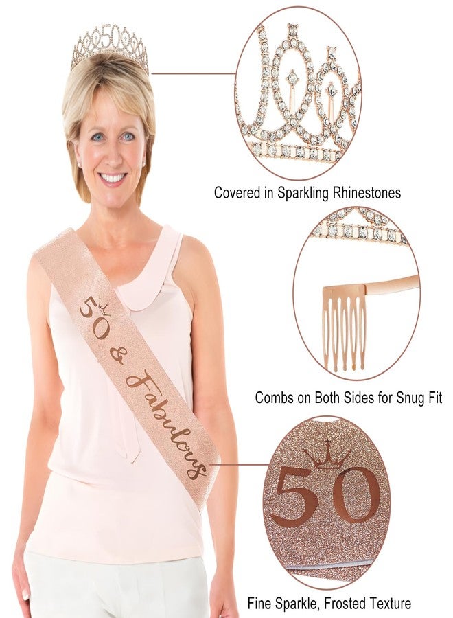 Uiorgui 50th Birthday Decorations for Women, 33pcs 50th Birthday Crown and Sash, Black Rose Gold Happy 50th Birthday Banner Balloons Backdrop Hanging Swirls Paper Fans, 50 Years Old Birthday Decorations Kit - Image 4