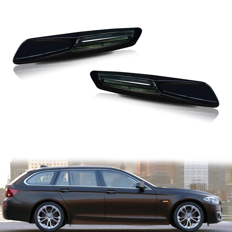 ADIIL F10 Style Smoked Lens Front Fender Full Amber LED Side Marker Light Turn Signal Lamp Assembly For BMW 1 3 5 Series E82 E88 E90 E91 E92 E93 E60 E61