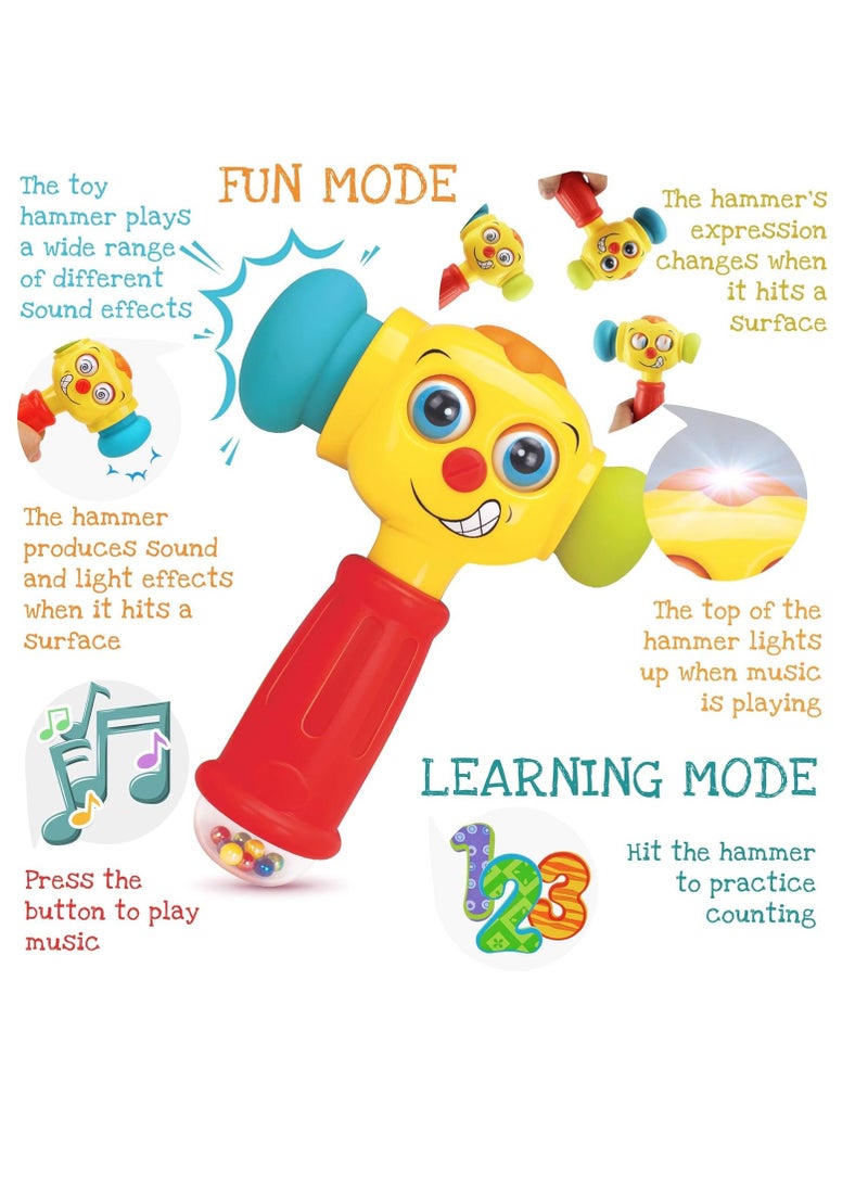 Toy Hammer w/Lights, Learning Mode and Music Mode – Baby Hammer Toy Plays 6 Short Kids' Songs, Counts 1-10 w/Baby, Changes Funny Expressions and Lights Up – for Kids 12 Months and Older  - Image 3