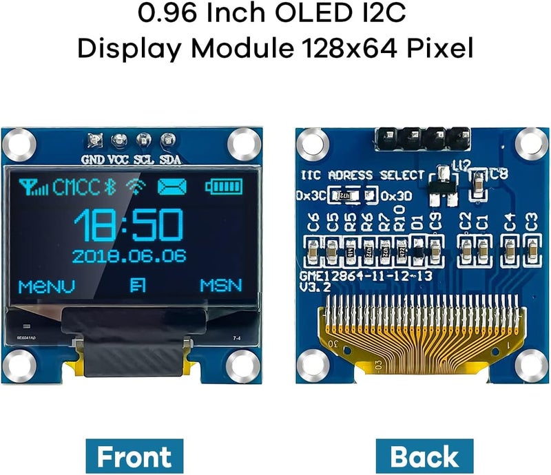 Hosyond 5 Pcs 0.96 Inch OLED I2C IIC Display Module 12864 128x64 Pixel SSD1306 Mini Self-Luminous OLED Screen Board Compatible with Arduino Raspberry Pi (Blue) - Image 2