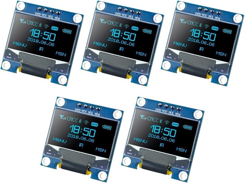 Hosyond 5 Pcs 0.96 Inch OLED I2C IIC Display Module 12864 128x64 Pixel SSD1306 Mini Self-Luminous OLED Screen Board Compatible with Arduino Raspberry Pi (Blue) - Image 1