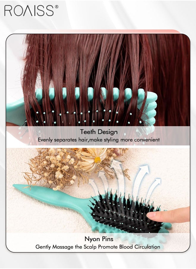 roaiss - 2 Pcs Curl Defining Brush Set, Curl Defining Detangling Straightening Styling Brushes, Wet and Dry Comb Cleaner for Women Men Less Pulling and Curl Separation - Image 1
