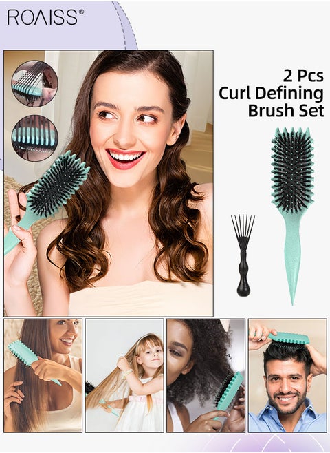 2 Pcs Curl Defining Brush Set, Curl Defining Detangling Straightening Styling Brushes, Wet and Dry Comb Cleaner for Women Men Less Pulling and Curl Separation