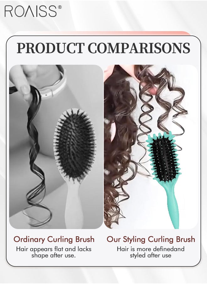 roaiss - 2 Pcs Curl Defining Brush Set, Curl Defining Detangling Straightening Styling Brushes, Wet and Dry Comb Cleaner for Women Men Less Pulling and Curl Separation - Image 1