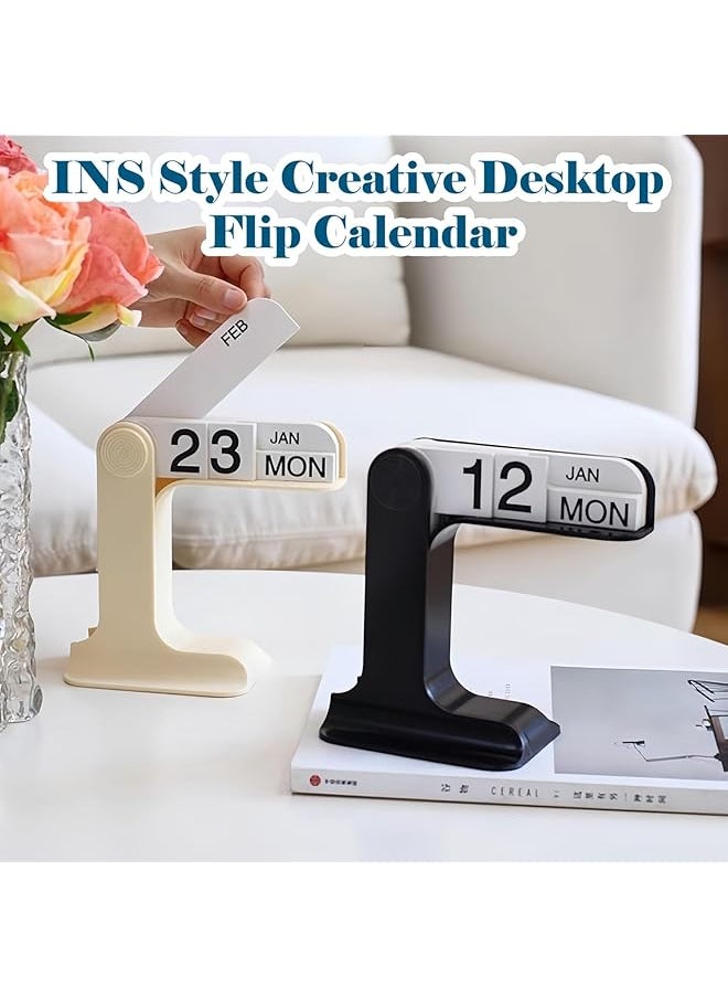 Flip Perpetual Calendar Reusable Desktop Flip Calendar Office Desk Calendar With Month Date And Day Boards Large Display Flip Calendar Desk Accessories For Home Office Decor Black