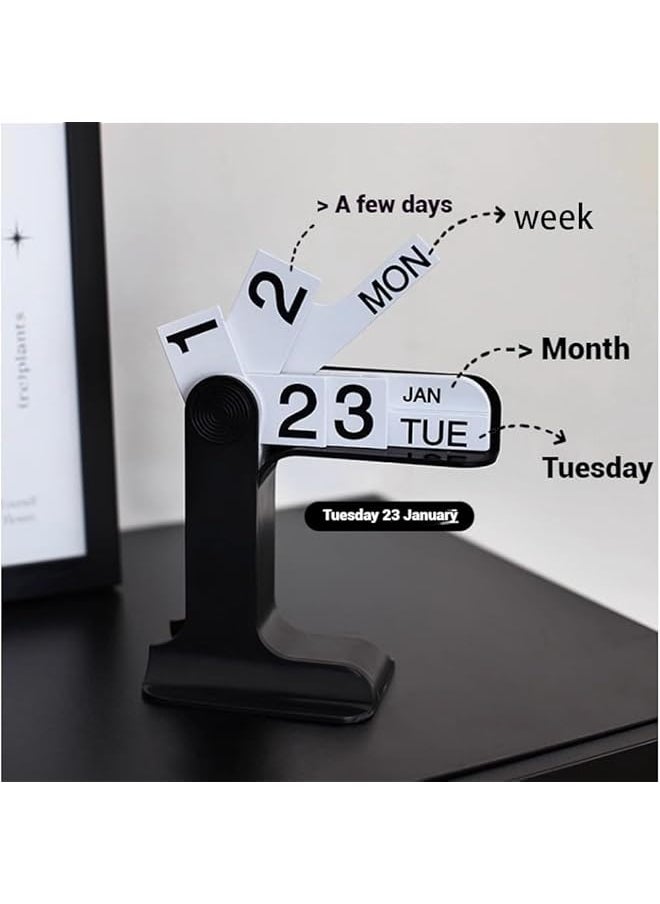 Flip Perpetual Calendar Reusable Desktop Flip Calendar Office Desk Calendar With Month Date And Day Boards Large Display Flip Calendar Desk Accessories For Home Office Decor Black