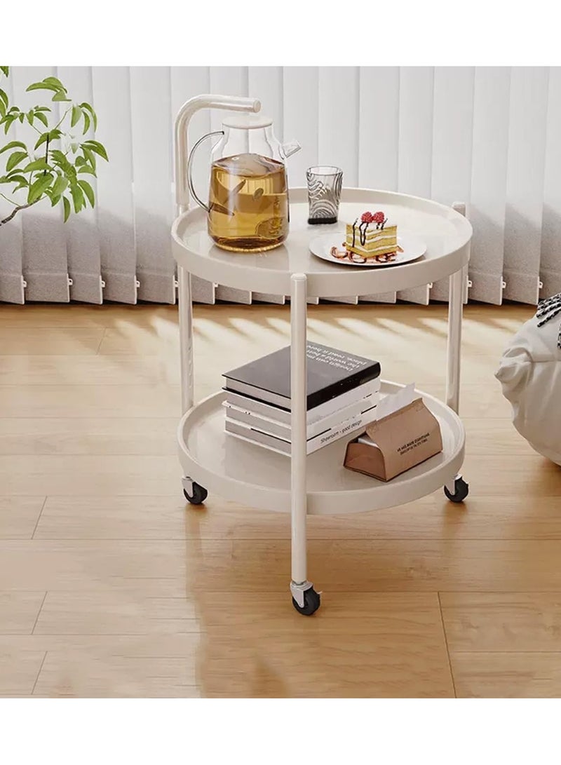 DubaiGallery طاولة قهوة صغيرة دائرية قابلة للتحريك بعجلتين، طاولة جانبية دائرية بطبقتين/طاولة سرير، طاولة تخزين، طاولة قهوة عصرية من منتصف القرن بجانب الأريكة - Image 1