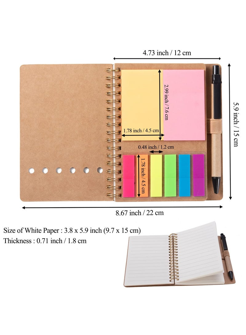 SYOSI Spiral Notebook, 3 Packs Kraft Paper Cover Notepad with Pen in Holder, Sticky Notes Page Marker Colored Index Tabs Flags Steno Pocket Business Notebook(Black Red Brown) - Image 2
