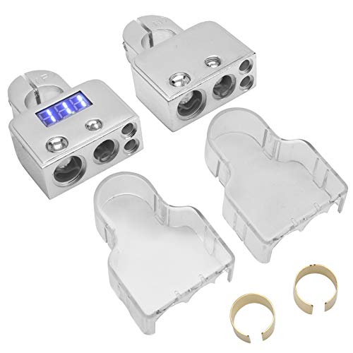 KIMISS Car Battery Terminal Connectors Kit, Car Battery Terminal Connectors Kit with Digital Voltmeter Display Stardand 0/4/8/10 AWG Gauge (B) - Image 1