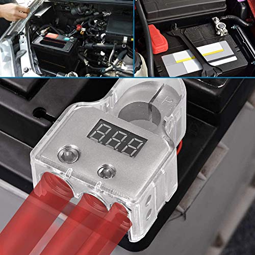 KIMISS Car Battery Terminal Connectors Kit, Car Battery Terminal Connectors Kit with Digital Voltmeter Display Stardand 0/4/8/10 AWG Gauge (B) - Image 4