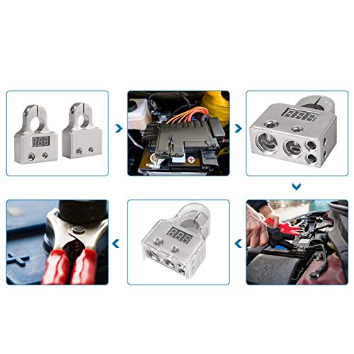 KIMISS Car Battery Terminal Connectors Kit, Car Battery Terminal Connectors Kit with Digital Voltmeter Display Stardand 0/4/8/10 AWG Gauge (B) - Image 2