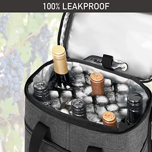 opux 6 Bottle Carrier Tote | Insulated Padded Wine Cooler Bag for Travel. Picnic, BYOB | Portable Leakproof Wine Tote Bag for Dinner, Party, Christmas, Wine Gift for Women, Men (Charcoal Gray) - Image 5