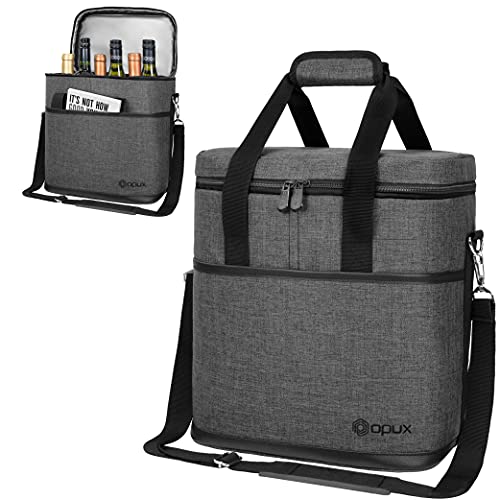 opux 6 Bottle Carrier Tote | Insulated Padded Wine Cooler Bag for Travel. Picnic, BYOB | Portable Leakproof Wine Tote Bag for Dinner, Party, Christmas, Wine Gift for Women, Men (Charcoal Gray) - Image 1