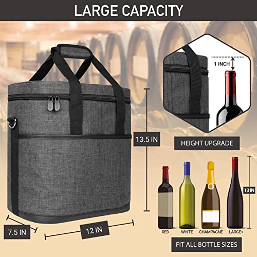opux 6 Bottle Carrier Tote | Insulated Padded Wine Cooler Bag for Travel. Picnic, BYOB | Portable Leakproof Wine Tote Bag for Dinner, Party, Christmas, Wine Gift for Women, Men (Charcoal Gray) - Image 3
