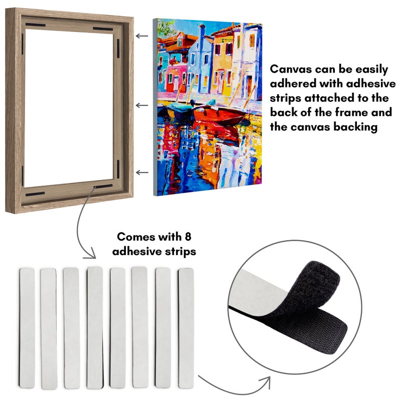 Americanflat 16x20 Canvas Floating Frame with Adhesive Strips Included - Vertical and Horizontal Floating Frame for Artwork - Canvas Frames for Wall Display - Oak - Image 3