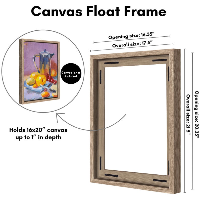 Americanflat 16x20 Canvas Floating Frame with Adhesive Strips Included - Vertical and Horizontal Floating Frame for Artwork - Canvas Frames for Wall Display - Oak - Image 2