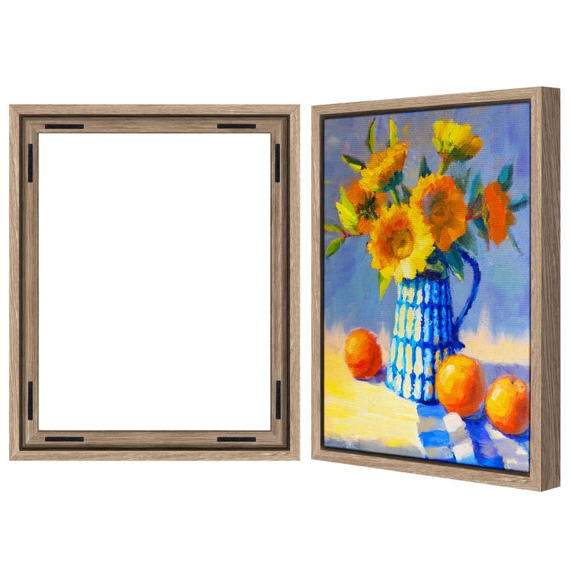 Americanflat 16x20 Canvas Floating Frame with Adhesive Strips Included - Vertical and Horizontal Floating Frame for Artwork - Canvas Frames for Wall Display - Oak - Image 1