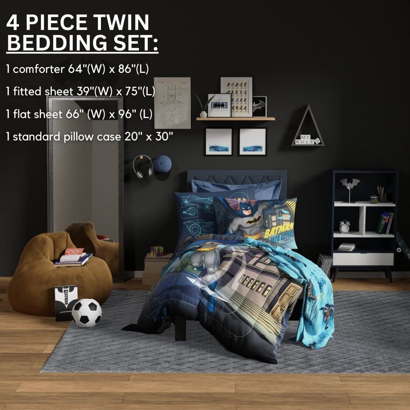 Franco Kids Bedding Super Soft Comforter and Sheet Set, 4 Piece Twin Size, Batman - Image 4