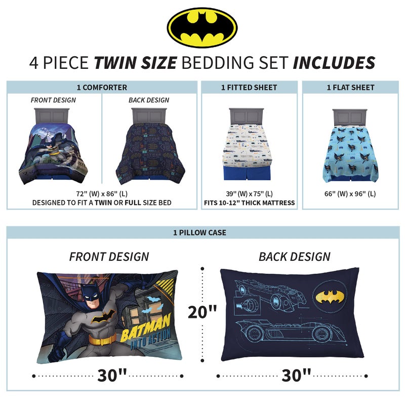 Franco Kids Bedding Super Soft Comforter and Sheet Set, 4 Piece Twin Size, Batman - Image 3
