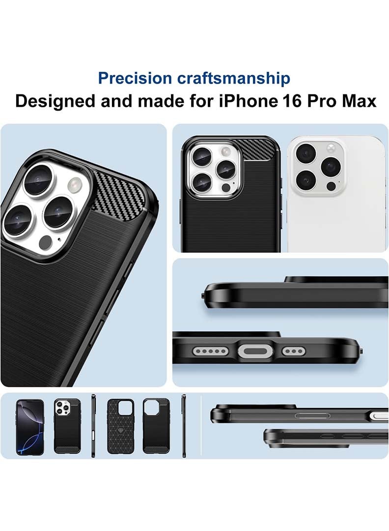 Case Up Case Compatible with Apple iPhone 16 Pro Max, Premium Brushed Carbon Fiber Texture Cover [Camera Protection] Shockproof Soft Cover for Apple iPhone 16 Pro Max, Black - Image 2
