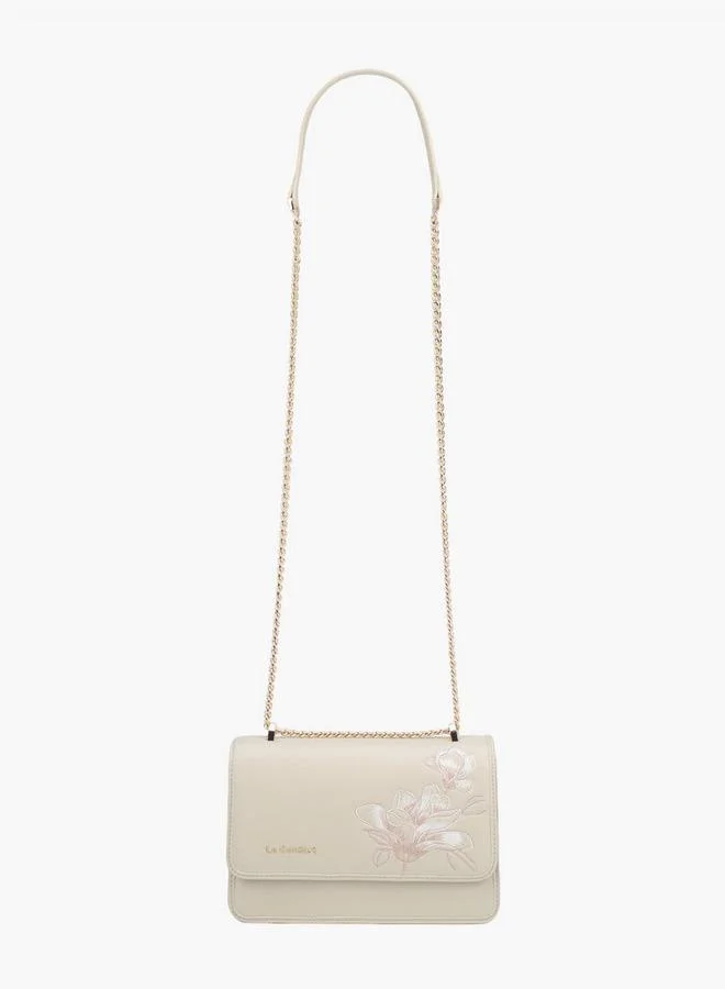 لو كونفورت Floral Embroidered Crossbody Bag With Button Closure