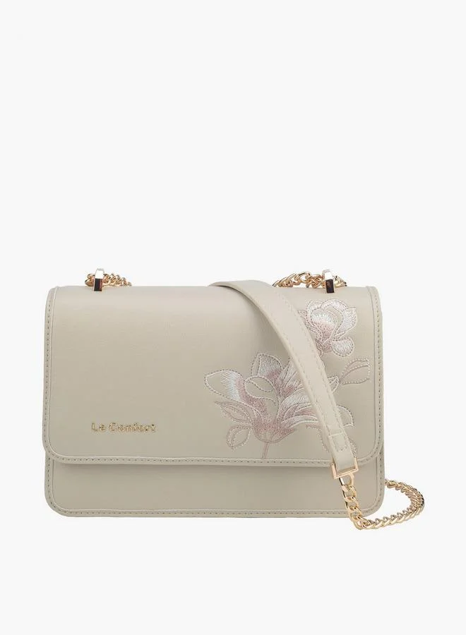 لو كونفورت Floral Embroidered Crossbody Bag With Button Closure