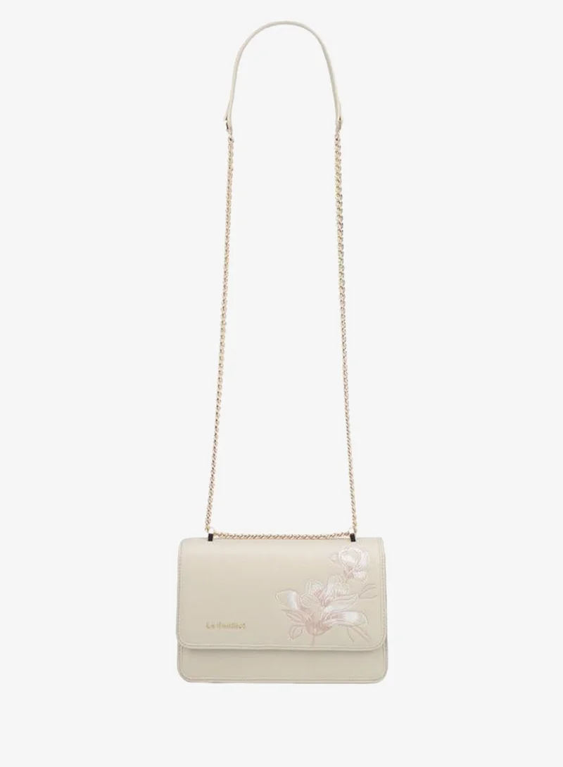 Le Confort Floral Embroidered Crossbody Bag With Button Closure