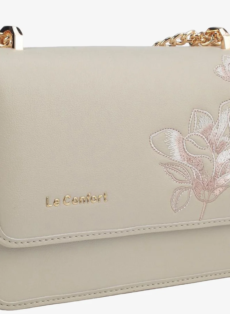 Le Confort CREAM Floral Embroidered Crossbody Bag With Button Closure for Women | Best Price UAE