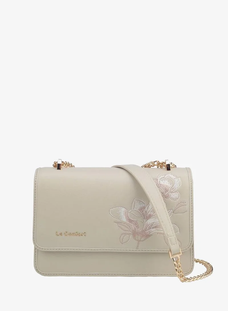 Le Confort Floral Embroidered Crossbody Bag With Button Closure