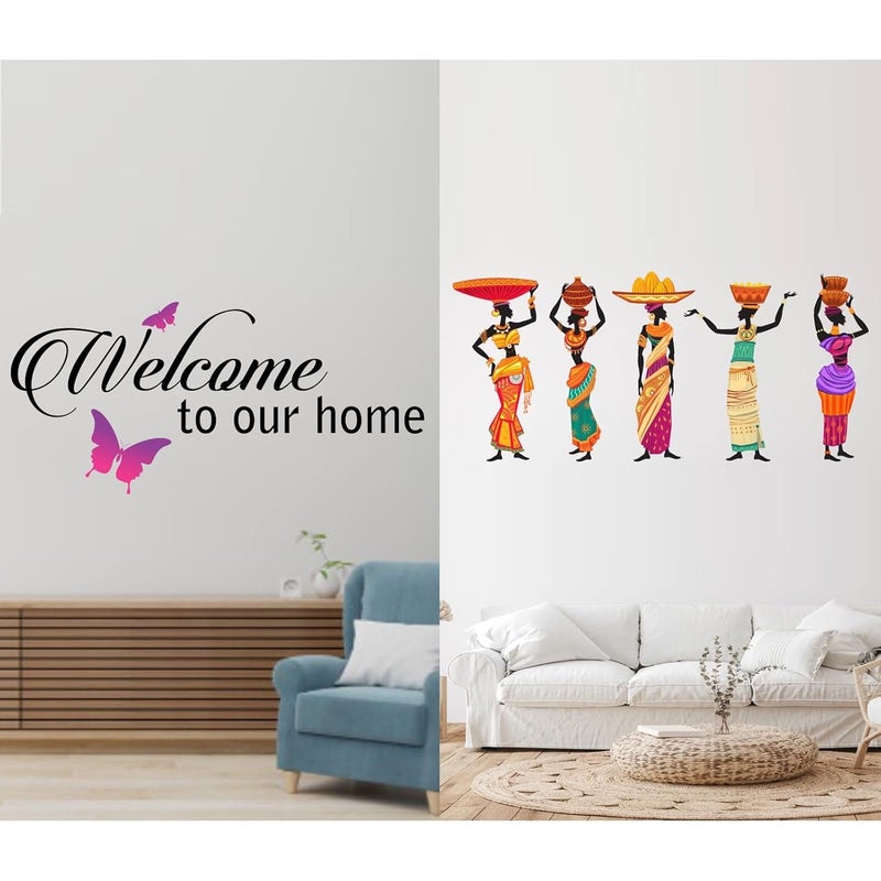 WALLBOOK Set of 2 Wall Stickers Welcome Home Butterfly | Nigerian Lady for Home, Hall, Bedroom, Livingroom & Kitchen - Image 1