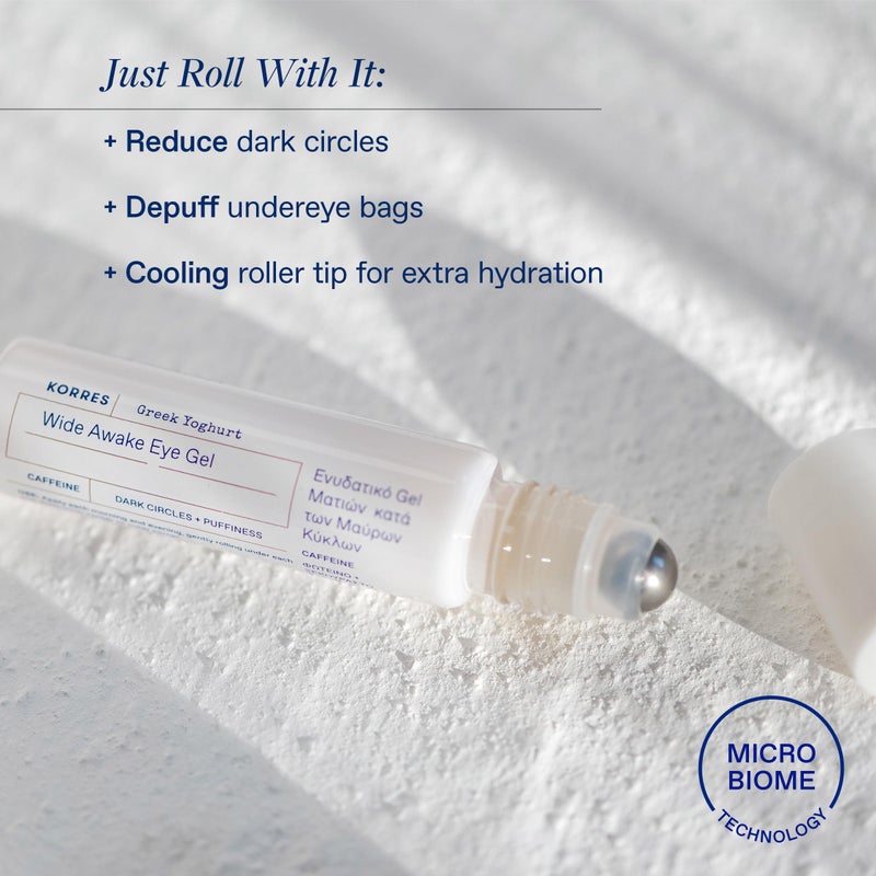 KORRES Greek Yoghurt Wide Awake Eye Gel Serum with Hyaluronic Acid & Caffeine for Dark Circles & Puffy Eyes, Roller Ball, Brightening & Hydrating, 0.51 fl oz, Stocking Stuffer - Image 2