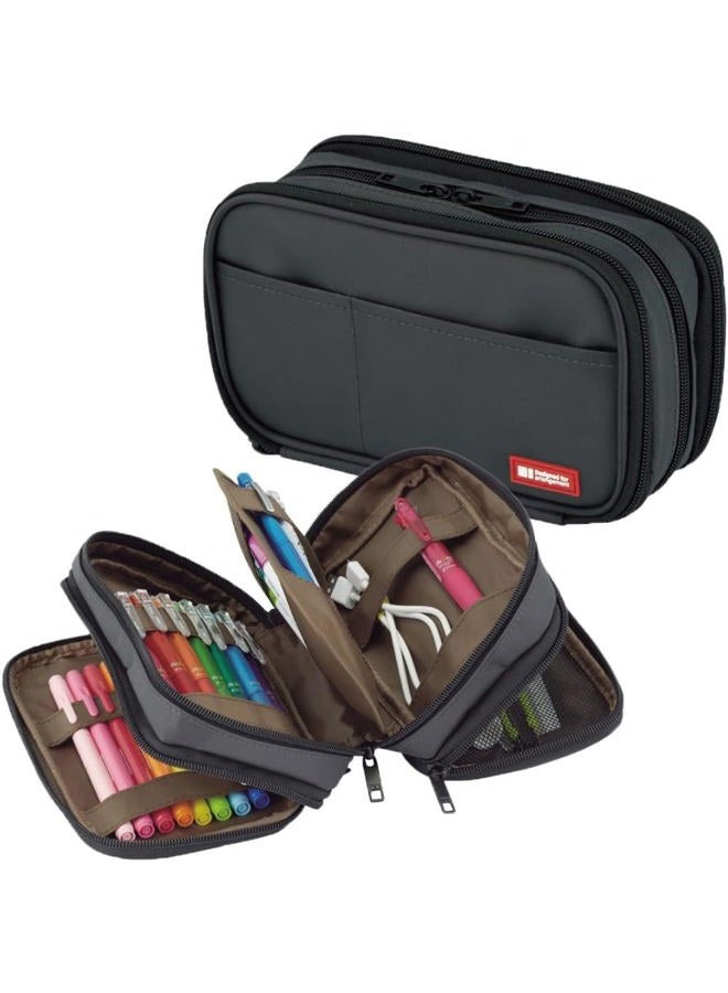 LIHITLAB LIHIT LAB Large Capacity Triple Zipper Pencil Case For School Office College, Big Capacity 8 Compartments Pencil Bag Holder Adults Teen Boys Girls, Travel Cosmetics Storage, Black (A7556-24) - Image 2