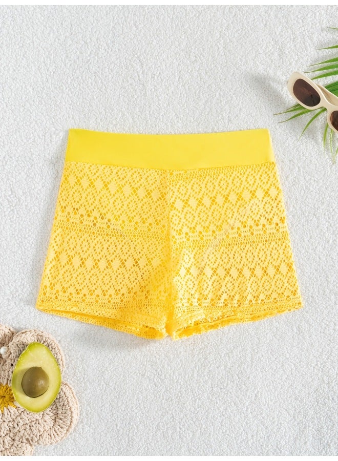 New Plus-size European And American Nylon Beach Cover-up Lace Mesh Boxer-style Women's Swimsuit And Swim Shorts, Slimming And