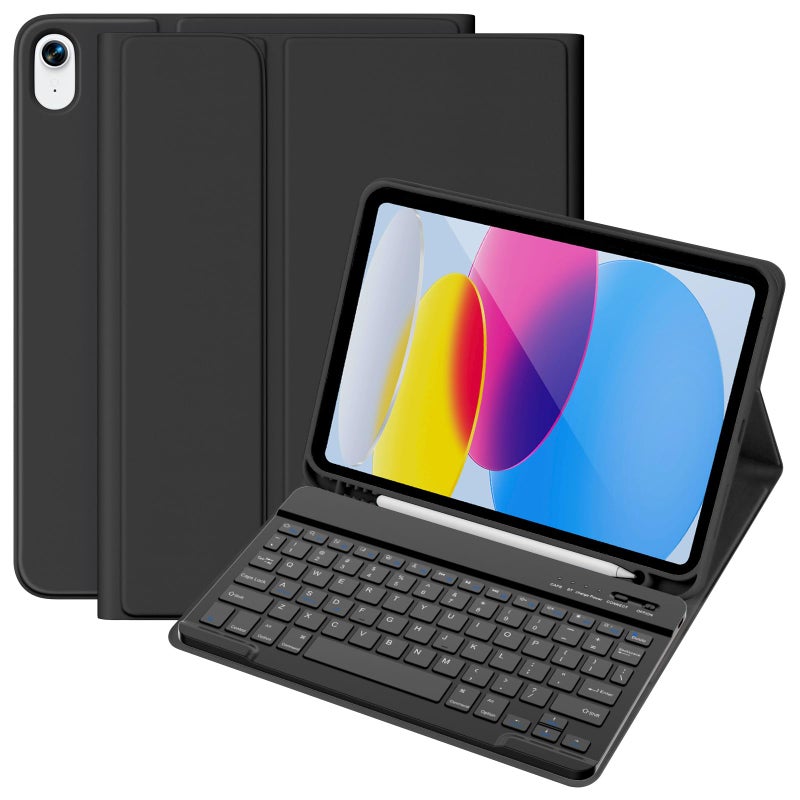 KBCASE for iPad 10th /A16 11th Generation Case with Keyboard Detachable Keyboard Case for iPad 10th 10.9" 2022/A16 11th Generation 11" 2025 with Pencil Holder, Multi-Angle,UK Layout, Black - Image 1