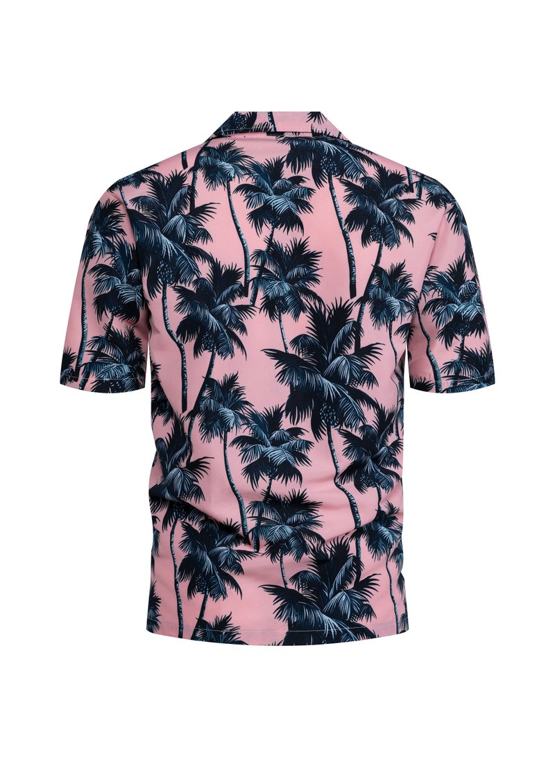 Loquat Leaves Printed Short Sleeves Shirt Pink  - Image 2
