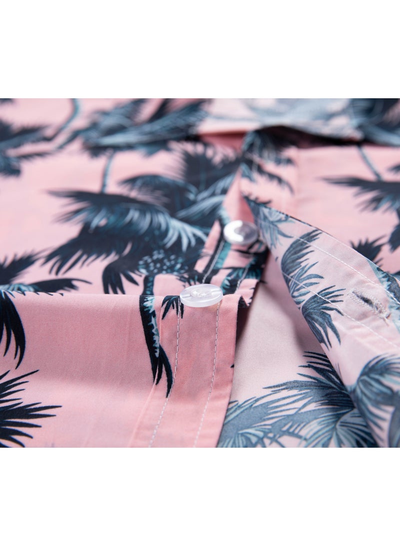 Loquat Leaves Printed Short Sleeves Shirt Pink  - Image 3