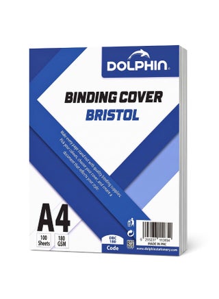 Dolphin Bristol Binding Cover, A4 White Cardstock Paper, 180 GSM, 100 Sheets, Thick Card for Printing, Binding, Certificates, Invitations, Menus, Flyers and Arts & Crafts