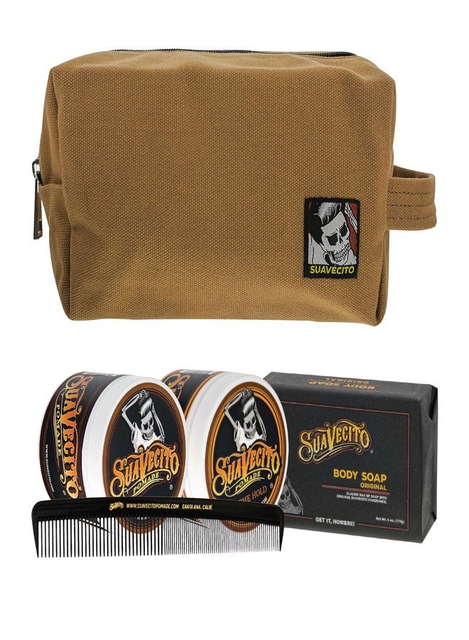 Suavecito Men's Hair Grooming Set OG & Firme (Strong) Hold Pomade, Body Soap, Large Deluxe Comb & Sand Canvas Bag - Image 3