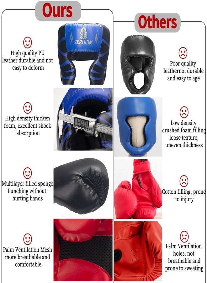 ZERUIDM 6-in-1 Boxing Headgear and Gloves Set, Training Sparring Safety Head Guard for MMA, Kickboxing, Muay Thai Trainees - Kids & Youth - Image 2