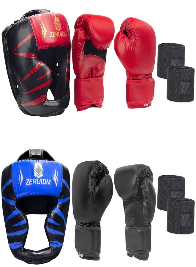 ZERUIDM 6-in-1 Boxing Headgear and Gloves Set, Training Sparring Safety Head Guard for MMA, Kickboxing, Muay Thai Trainees - Kids & Youth - Image 1